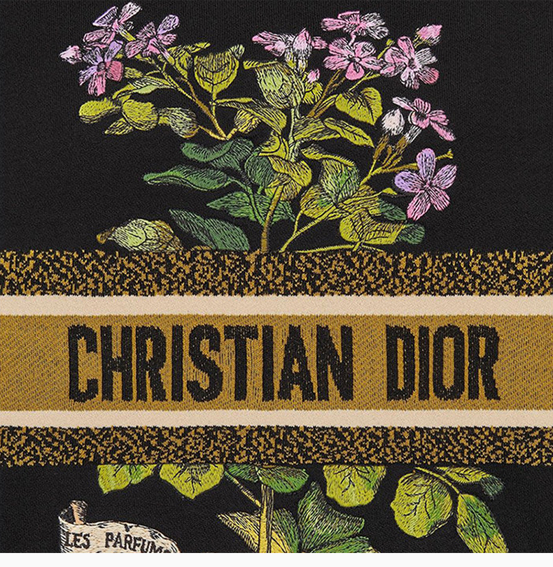 【包税】dior/迪奥 女士黑色棉质经典字母徽标花卉印花条纹装饰连帽抽