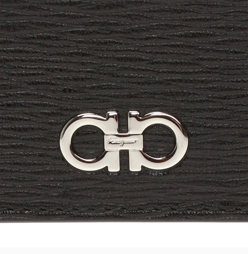 【包邮包税】salvatore ferragamo/菲拉格慕 男士黑色logo铁饰卡包 66