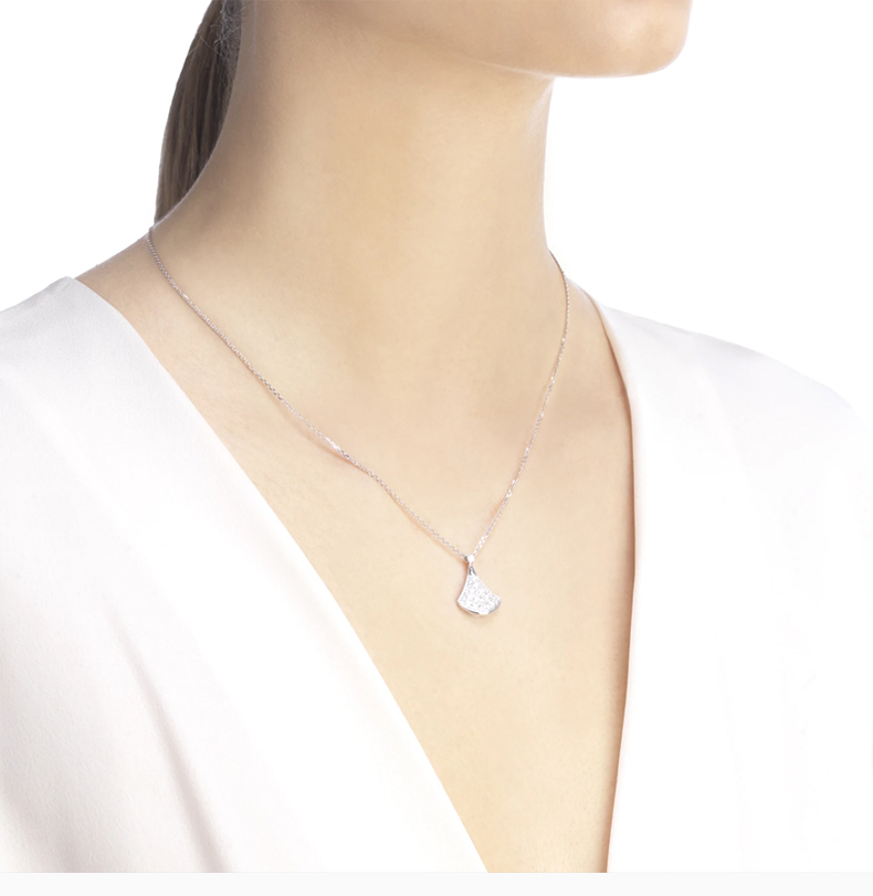 bvlgari/宝格丽 divas dream系列 女士银色镶嵌钻石扇形项链 351099