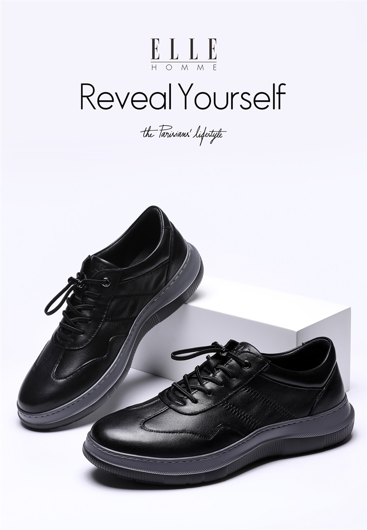 elle/elle 21年秋冬新品 黑色牛皮商务鞋男士正装皮鞋男鞋