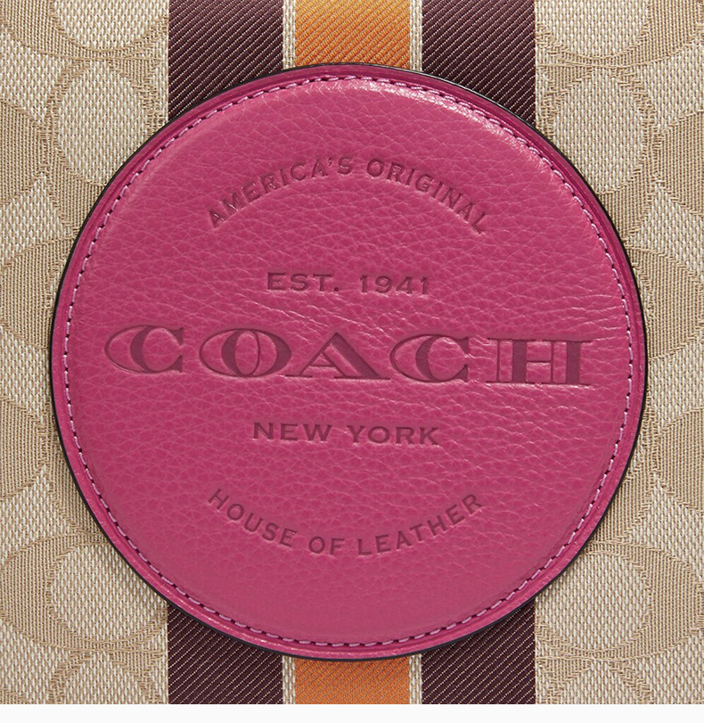 coach/蔻驰 dempsey系列女士拼色织物配皮经典双c字母徽标提花条纹