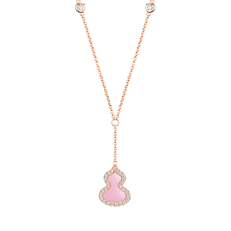 麒麟珠宝 21新款wulu系列 18k金玫瑰金镶嵌钻石粉红蛋白石葫芦吊坠