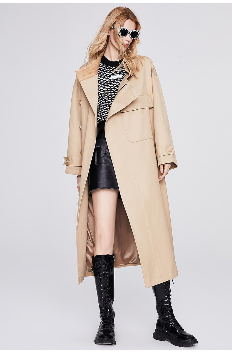 长款廓形风衣2021秋季新款英伦工装风时尚休闲风衣 女士风衣