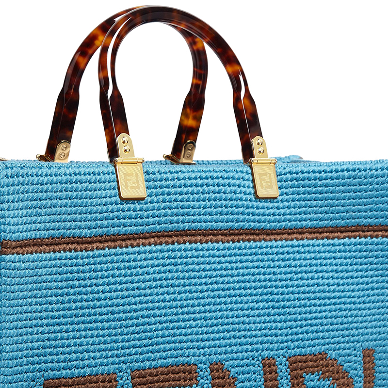 2021秋冬新款 sunshine系列 女士中号蓝色钩编织物fendi roma徽标手提
