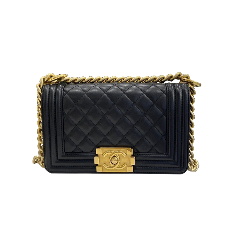 chanel/香奈儿 leboy黑金小号小牛皮口盖斜挎单肩包 未使用品