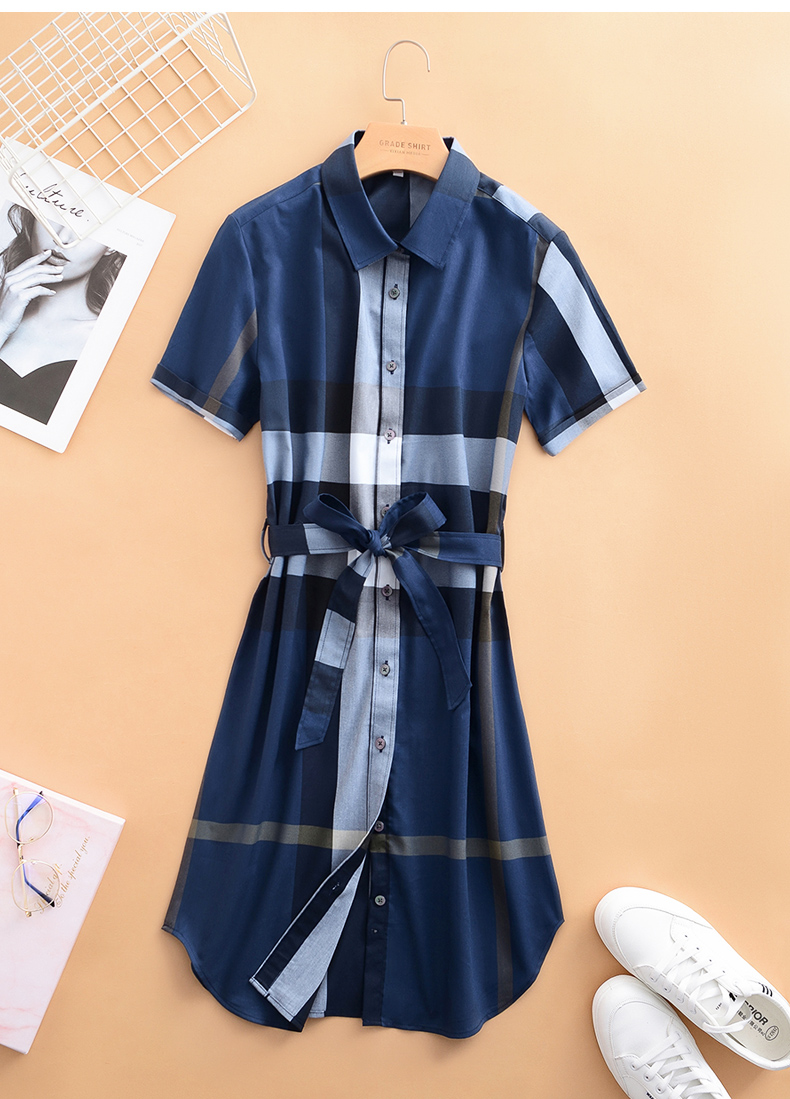 21年秋季女青年优雅长裙纽扣大格纹裙子修身女士连衣裙us210301