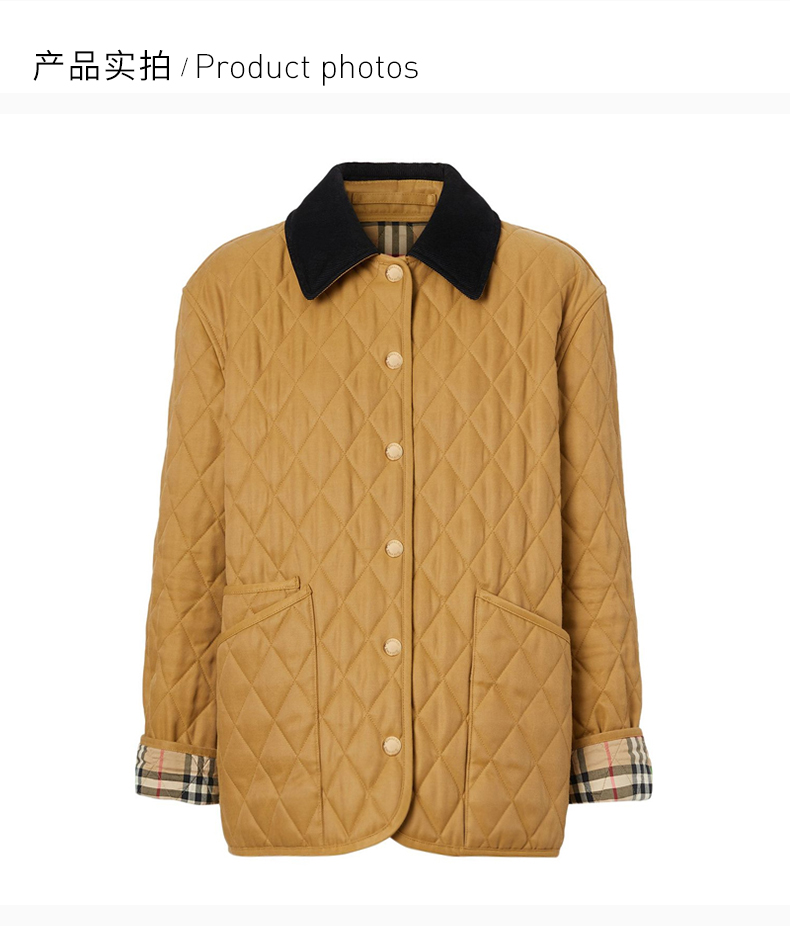 【BURBERRY博柏利 女士夹克】BURBERRY/博柏利 女士棉质混纺涤纶灯芯绒领菱形绗缝长袖上衣外套夹克 8039116【正品 价格 ...