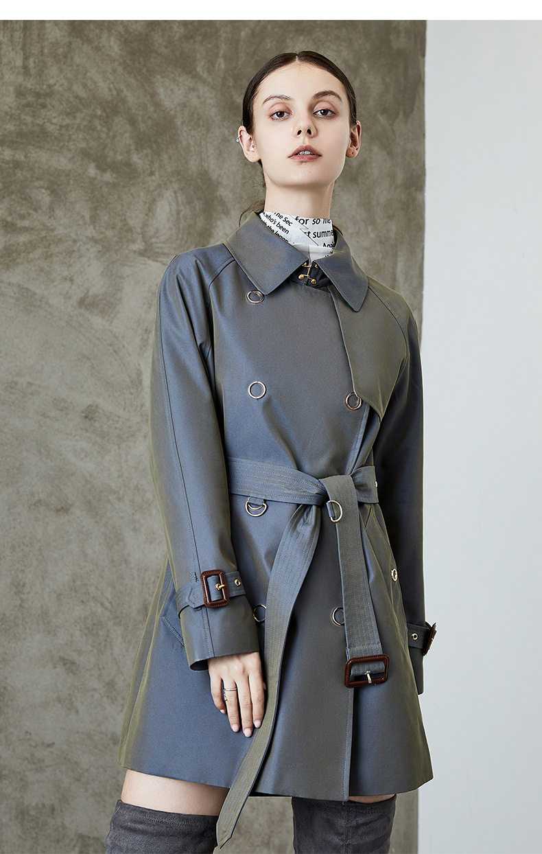 geleistory/geleistory 变色龙风衣女2021春秋新款金属扣宽松中长款