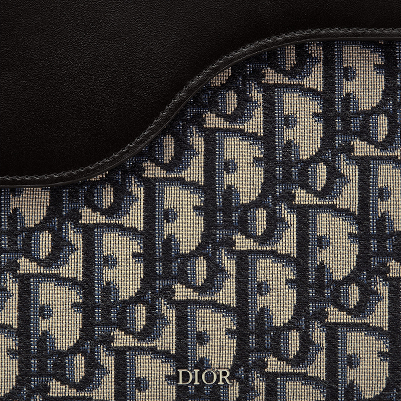 【包税】dior/迪奥 21新款 男女通用黑色小牛皮鞍形翻盖拼色老花帆布