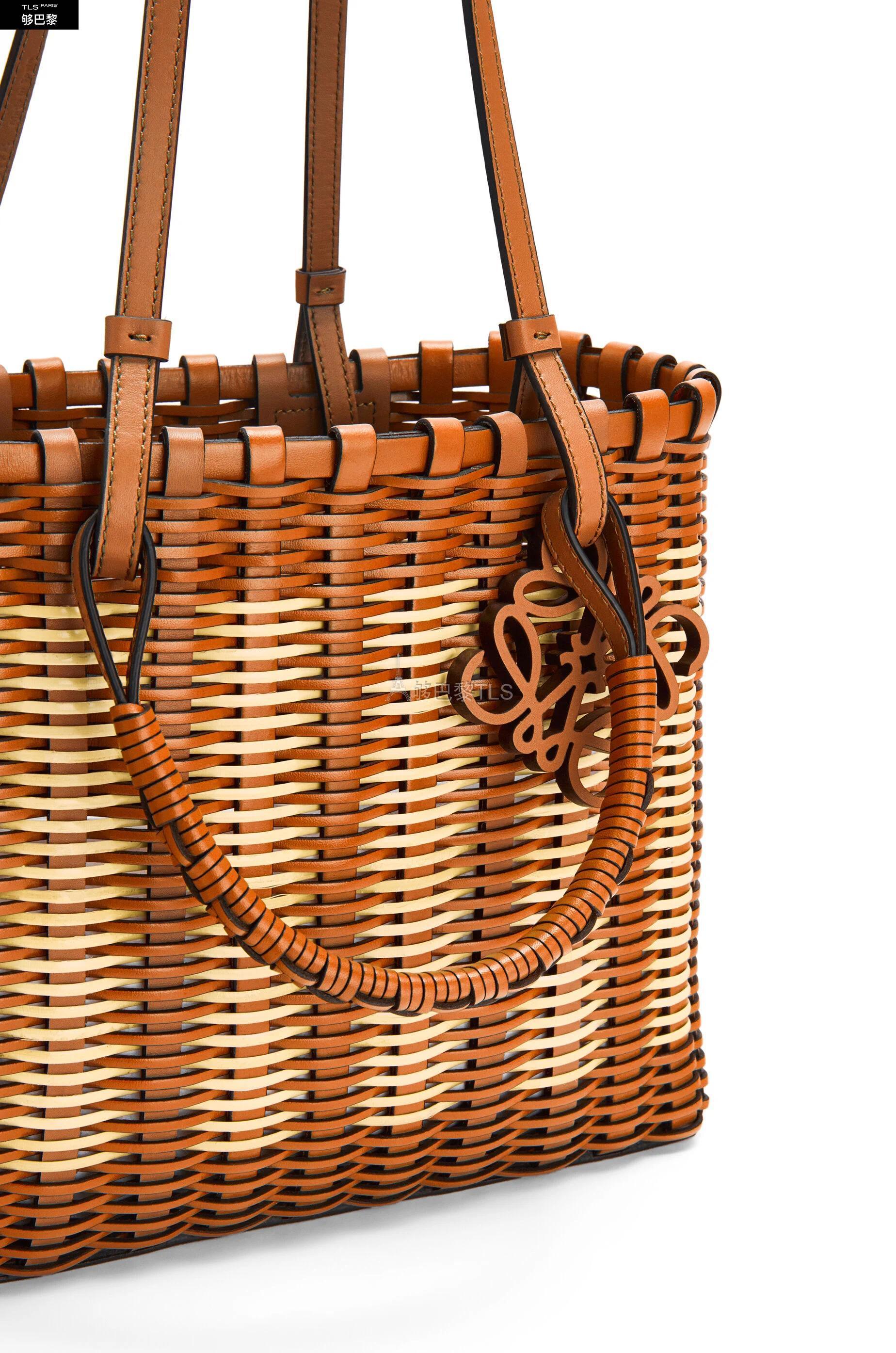 手提包 double handle square tote in rattan and calfskin a657p