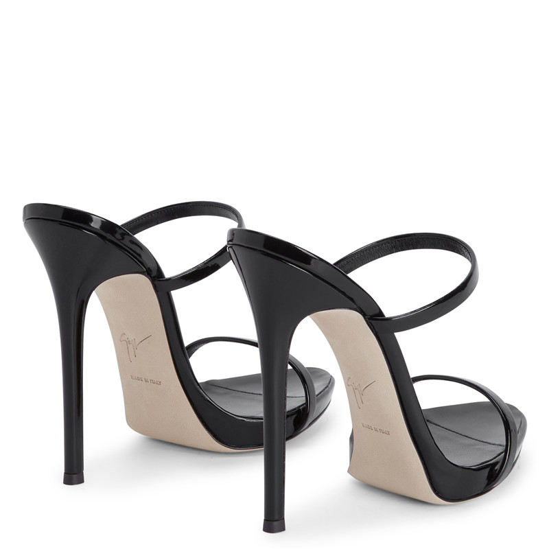 塞佩·萨诺第黑色镜面合成织物意大利制造高跟鞋女鞋高跟凉鞋i000073