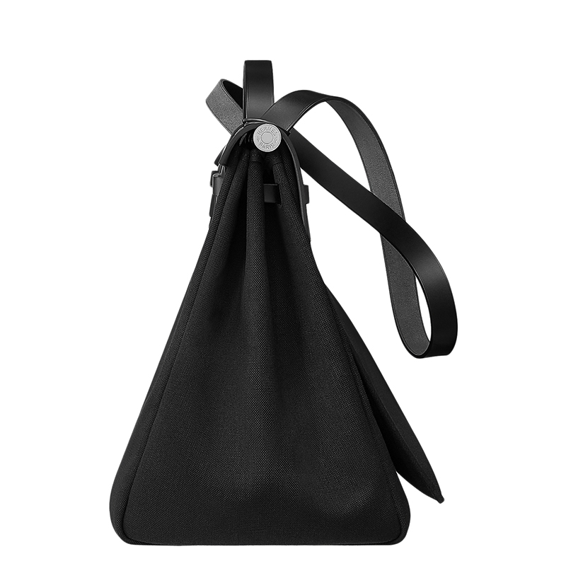 【包税】hermes/爱马仕 经典herbag zip系列 男女通用黑色帆布配皮银