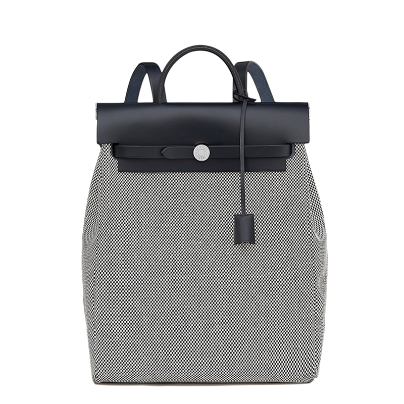 【包税】hermes/爱马仕 经典herbag系列 男女同款本色黑色帆布配皮