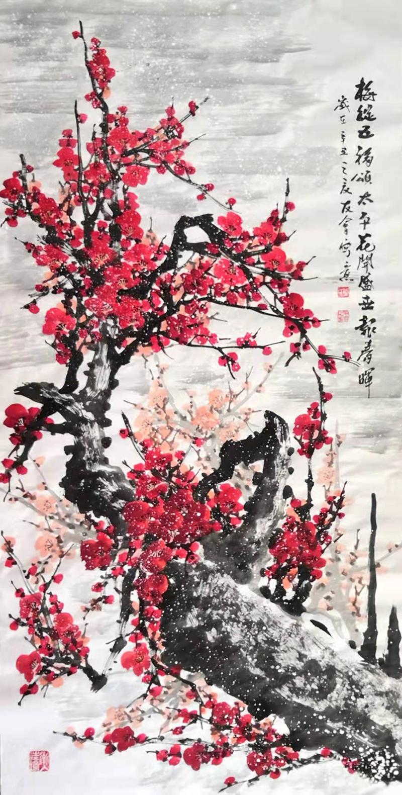 订制/美协会员闫友会 国画梅花《花开盛世报春晖/69x138cm/传统水墨