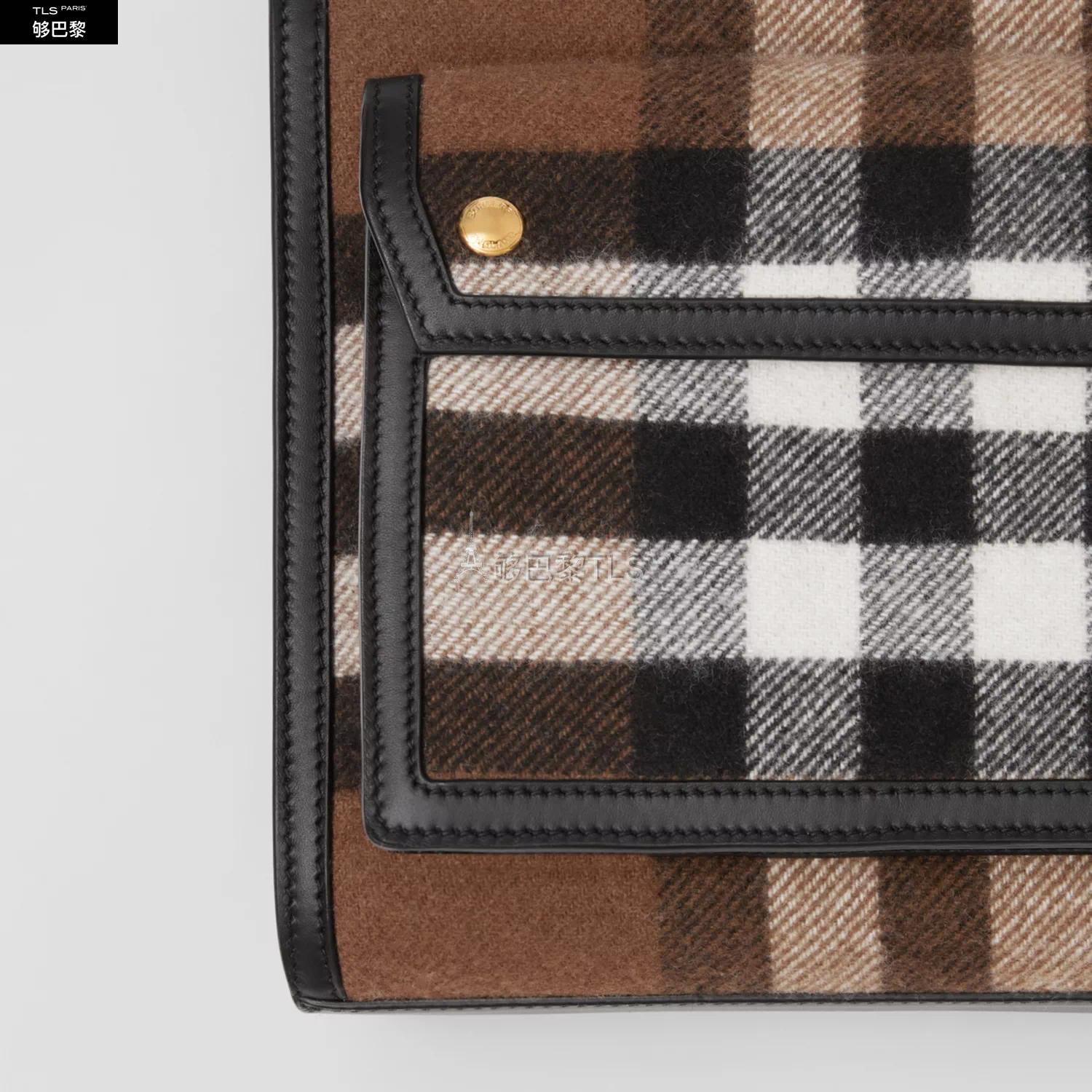 【包邮包税】 burberry 21年秋冬 女士 迷你格纹羊绒拼皮革口袋包