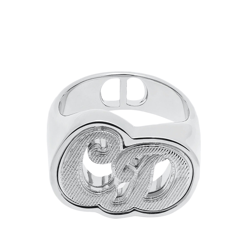 21秋冬新款christian dior atelier系列 男士银色饰面黄铜cd印章戒指