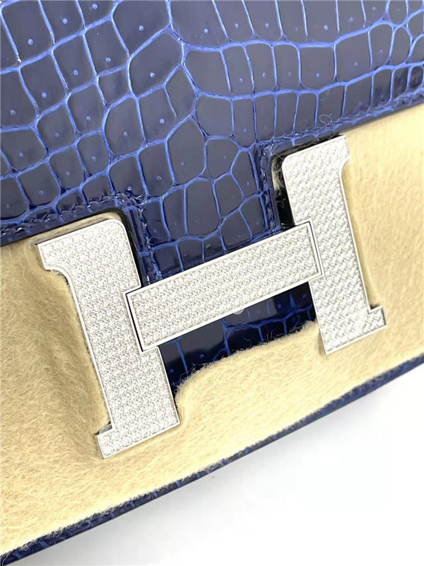 hermes/爱马仕 constance19 鳄鱼皮 倒v 73宝石蓝 钻扣(99新未使用)