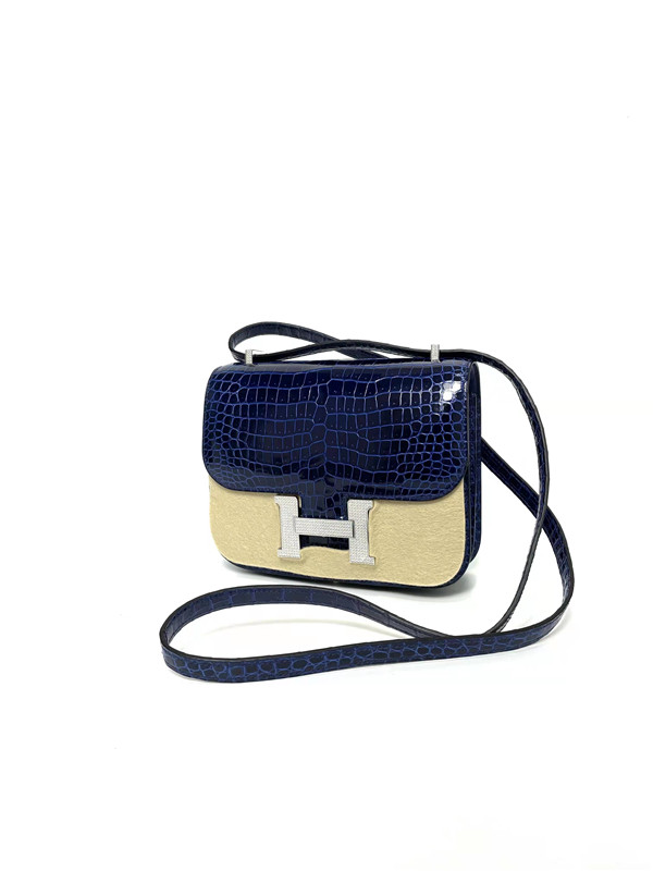 hermes/爱马仕 constance19 鳄鱼皮 倒v 73宝石蓝 钻扣(99新未使用)