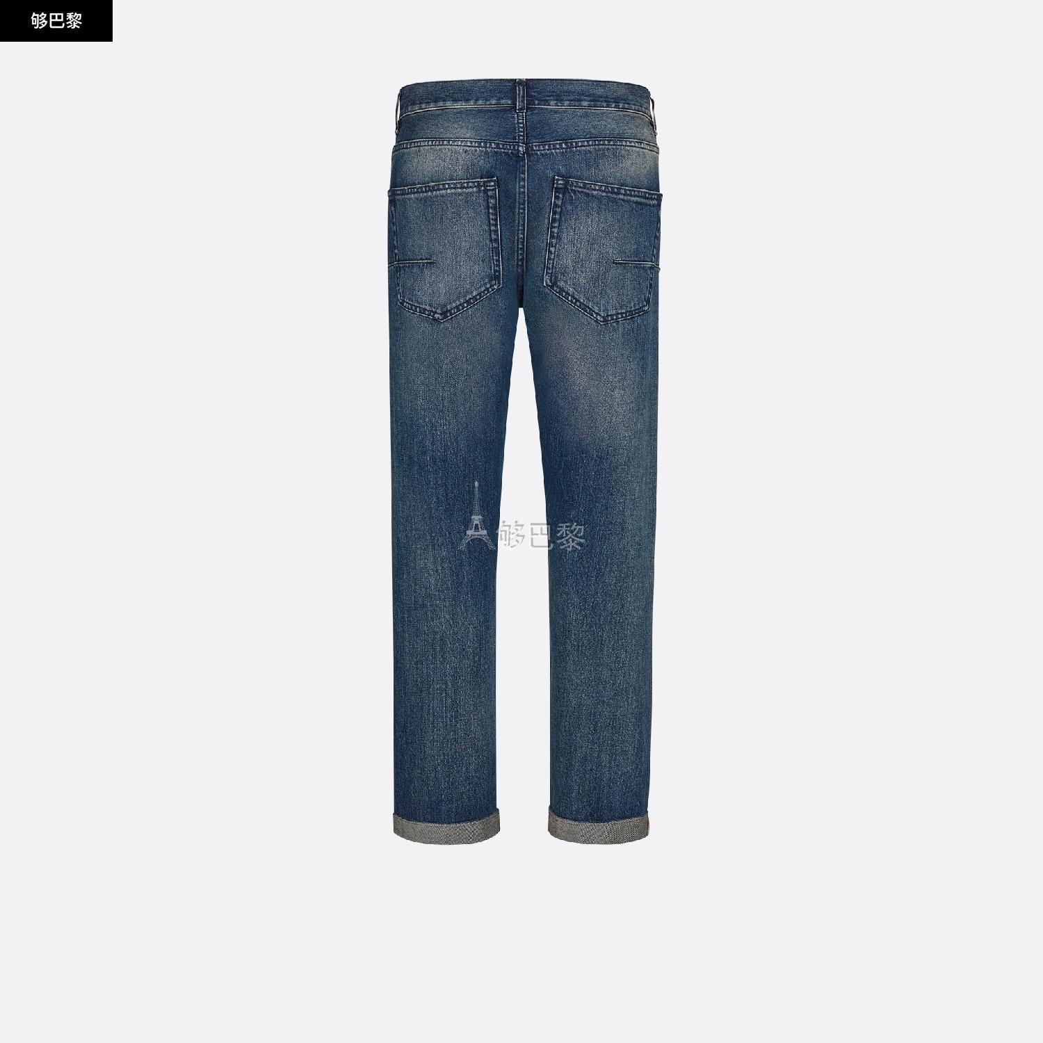 蓝色意大利制造无内衬christian dior织边100%棉boy-friend蓝色牛仔裤