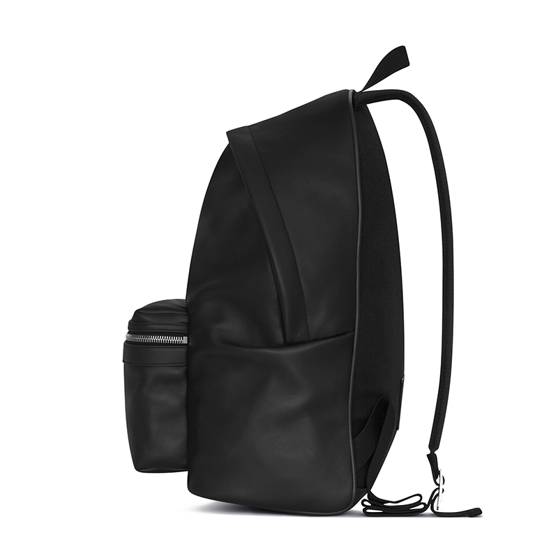 laurent paris/圣罗兰 ysl 男士黑色小牛皮ysl压花拉链口袋城市双肩包