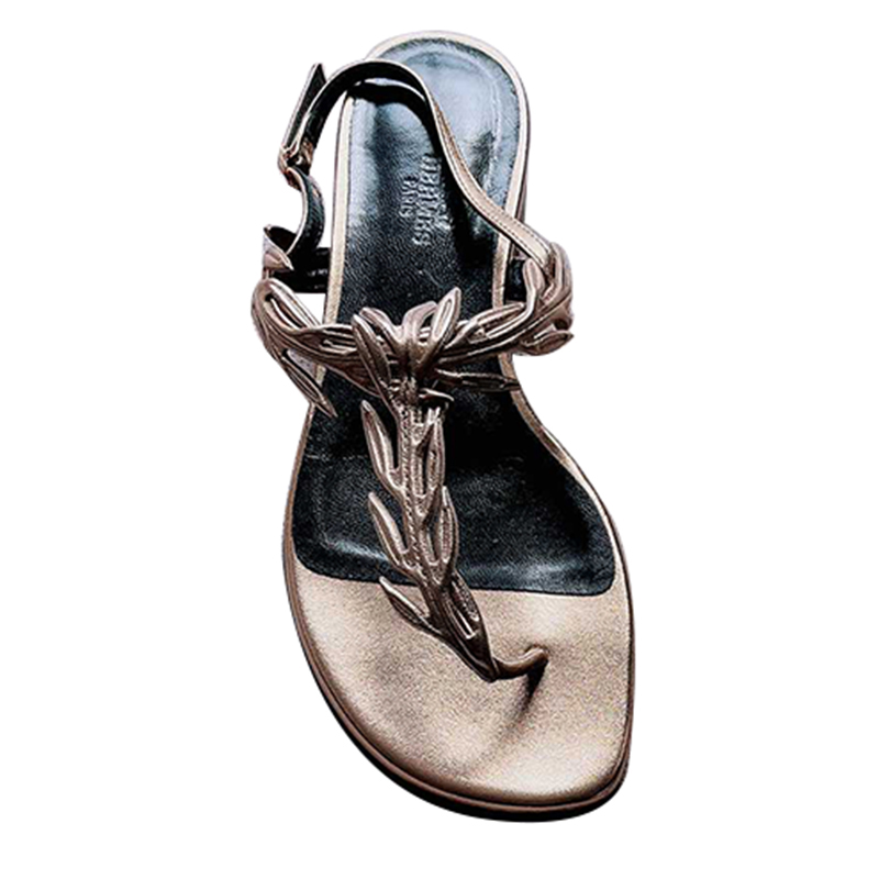 hermes爱马仕 女鞋 香槟色橄榄枝夹脚凉鞋