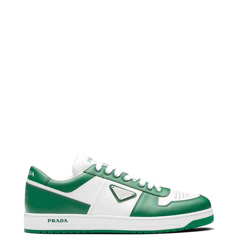 【包税】PRADA/普拉达 Downtown系列 男士白色/芒果绿色皮革系带运动鞋2EE364_3LKG_F0DJT