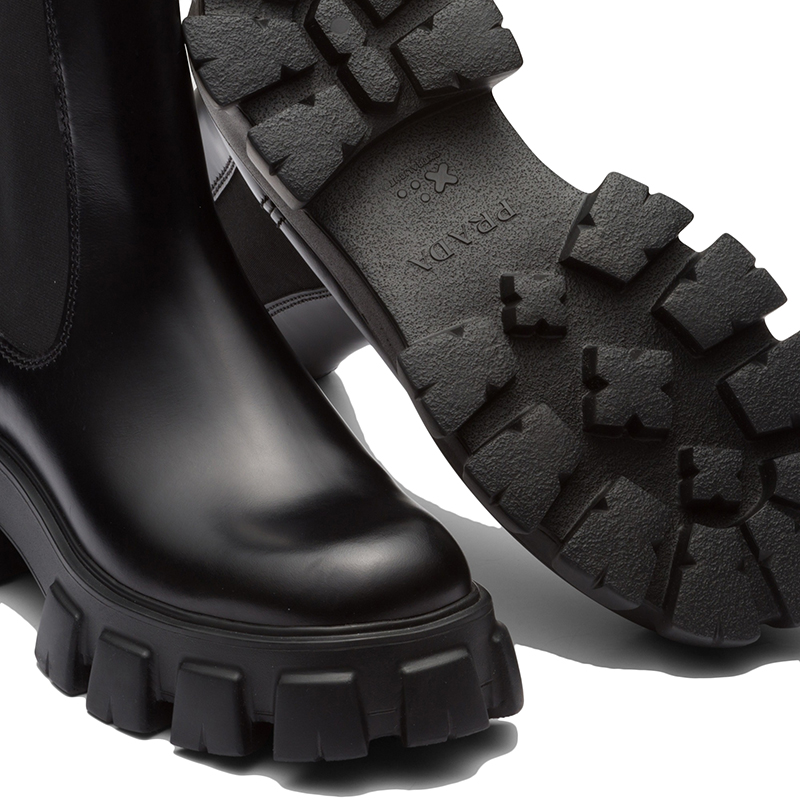 【PRADA普拉达 男士短靴】【包税】PRADA/普拉达 22年新款 Monolith系列 男士黑色拉绒皮革厚底切尔西靴2UE027_B4L