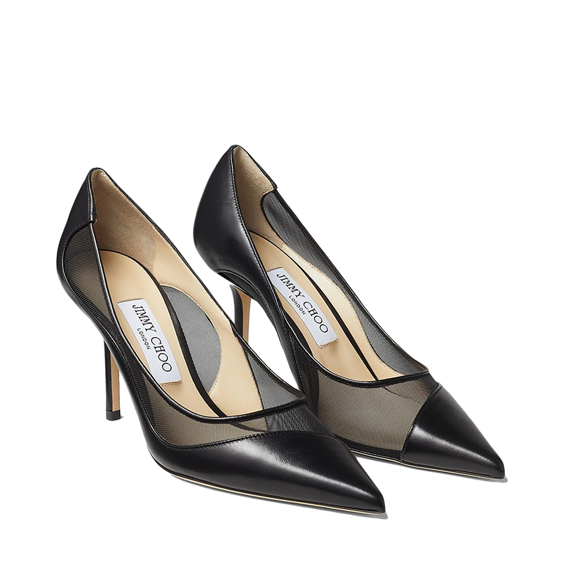 【Jimmy Choo周仰杰 高跟鞋】【包税】Jimmy Choo/周仰杰 Love 85系列 女士黑色纳帕皮革和网眼尖头高跟鞋 ...