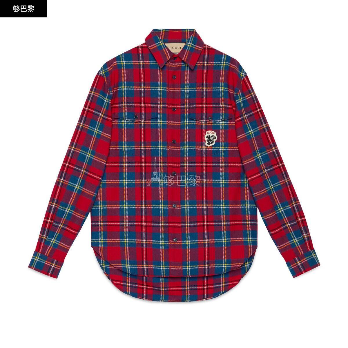 【包邮包税】 gucci古驰 23年春夏 男士 gucci臭鼬苏格兰格纹衬衫