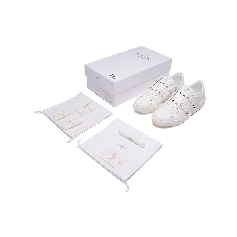 【Valentino华伦天奴 板鞋】Valentino/华伦天奴 男士皮革Rockstud Untitled铆钉装饰系带休闲运动鞋板鞋小白鞋 ...