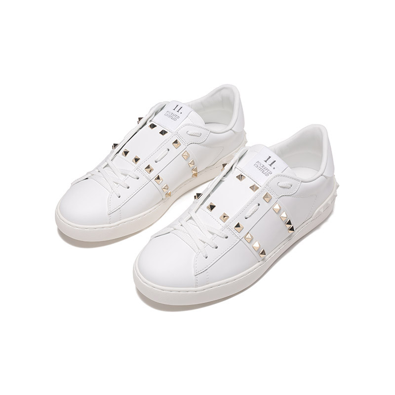 【Valentino华伦天奴 板鞋】Valentino/华伦天奴 男士皮革Rockstud Untitled铆钉装饰系带休闲运动鞋板鞋小白鞋 ...