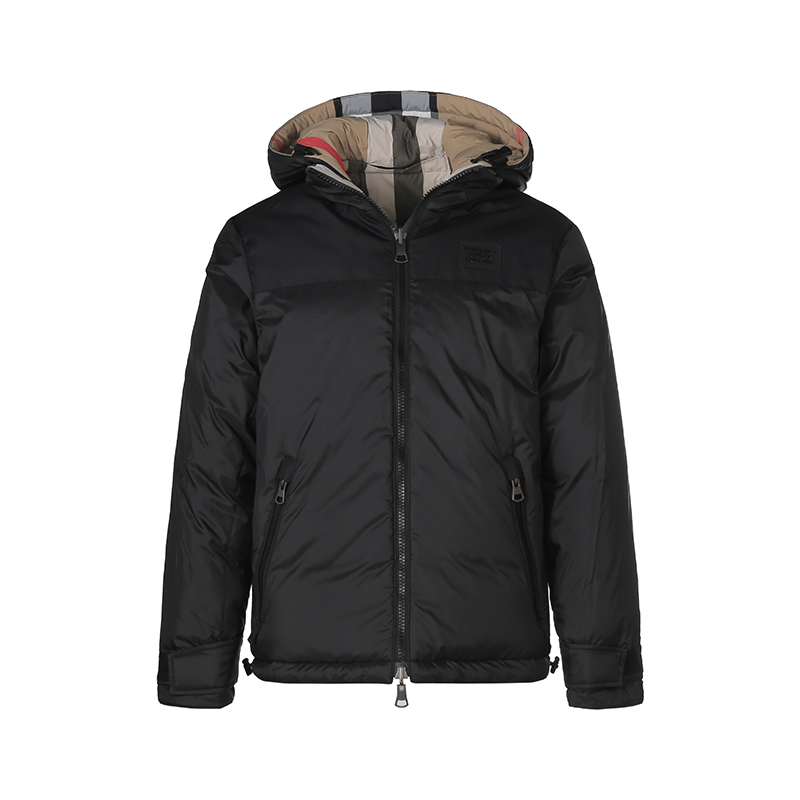 【BURBERRY博柏利 男士羽绒服】BURBERRY/博柏利【22秋冬新款】男款双面穿鸭绒连帽羽绒服夹克外套典藏米色大号格纹/黑色 ...