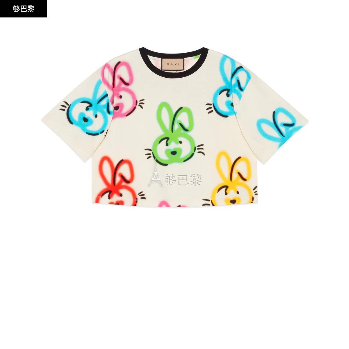 gucci古驰 23春夏 女士 中国新年系列兔子印花棉质短款t恤 723569 xje