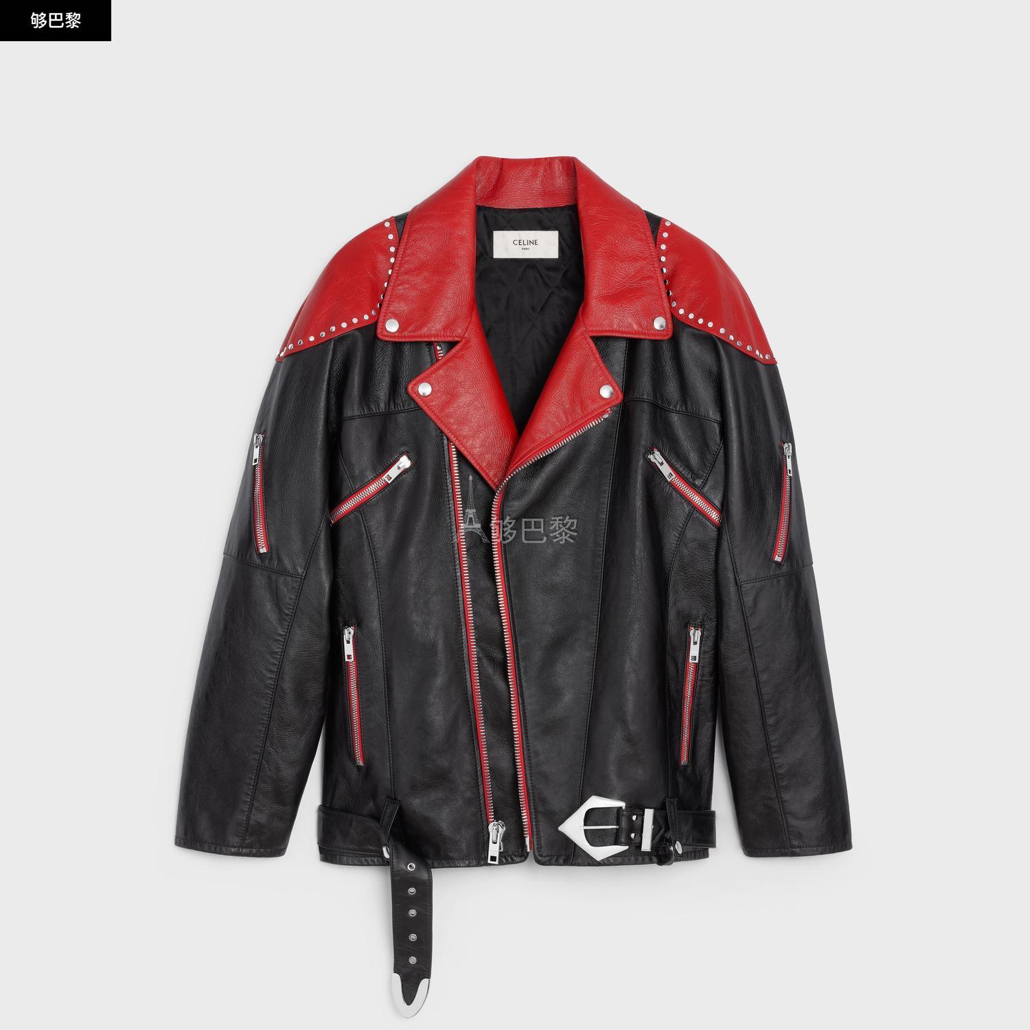 【包邮包税】 celine赛琳思琳 23春夏 男士 夹克 柔软羊皮革饰钉机车