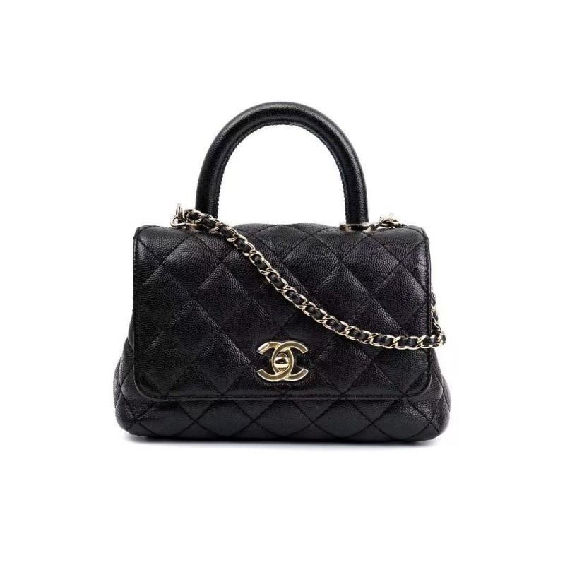 【CHANEL香奈儿 单肩包】CHANEL/香奈儿 经典款 COCO handle mini 亮面金扣 外缝线版 颗粒压花牛皮 女士单肩包 斜 ...