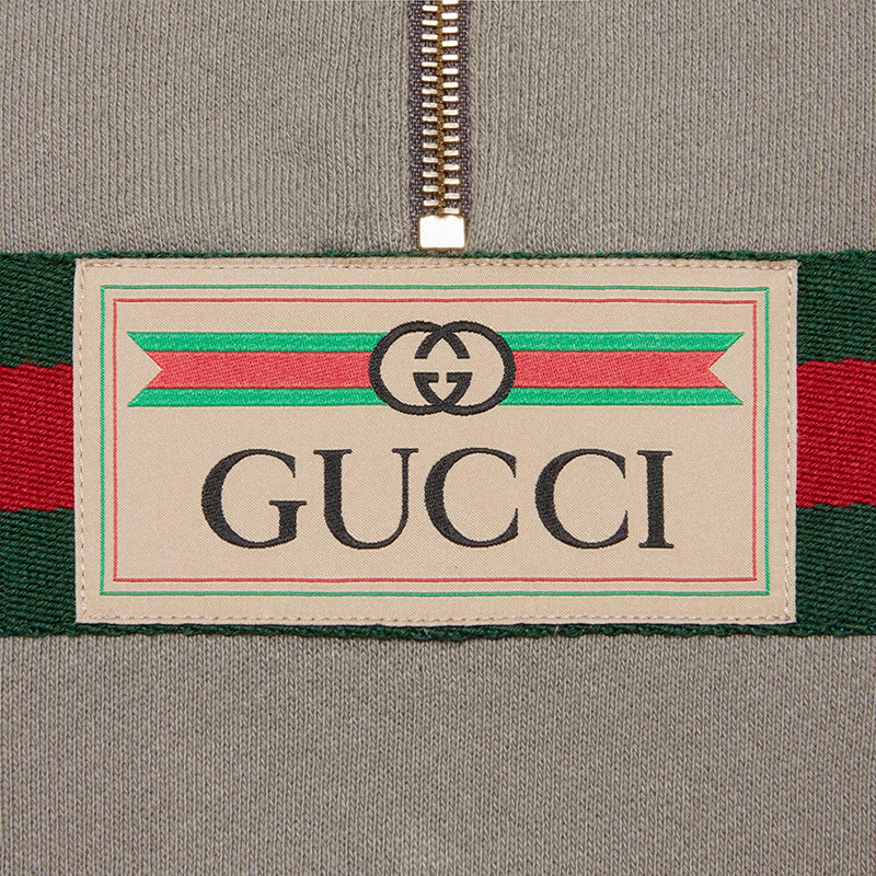 【GUCCI古驰 女卫衣】【包税现货】GUCCI/古驰 女士灰褐色棉质拉链半开领绿红织带连帽卫衣644656XJC3W1030【正品 价格 ...