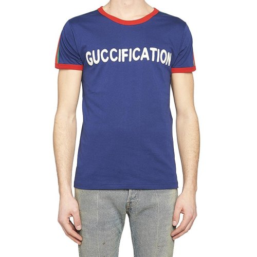 【18春夏】 gucci/古驰 男士短袖t恤 印花 圆领 蓝色 julian fashion