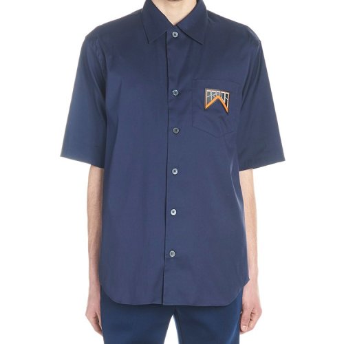 prada/普拉达 19春夏 男士短袖衬衫 翻领 胸标 宽松 3601