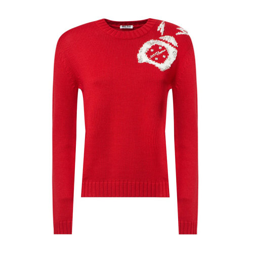 miumiu/缪缪 女士针织衫/毛衣 100%初剪羊毛 圆领 印花 红色 ste