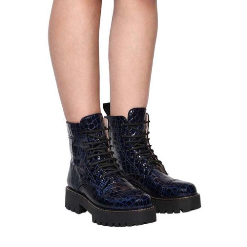 【lvr】alexa chung/alexa chung 女士 30毫米军风鳄鱼压纹皮靴 69i