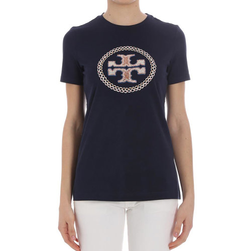 【18春夏】 tory burch/汤丽柏琦 女士短袖t恤 棉 logo装饰 圆领 蓝色