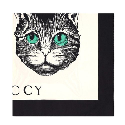 【18春夏】 gucci/古驰 女士 丝 围巾 白色 logo 猫头印花 2802 尺寸