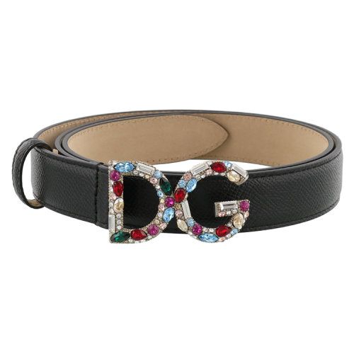 dolce&gabbana/杜嘉班纳 女士 黑色 真皮 logo装饰 镶钻设计 腰带 br
