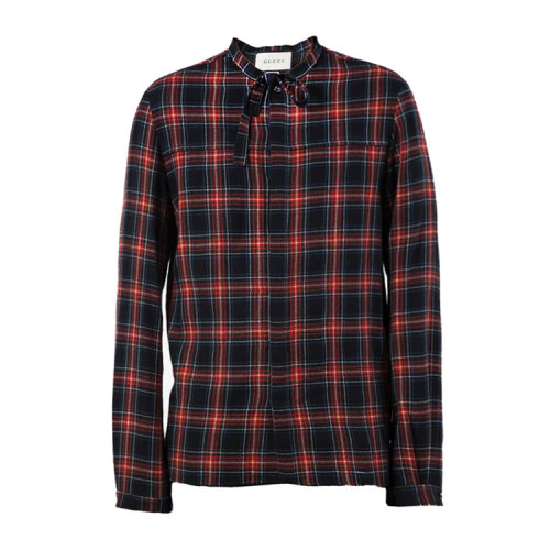 【16秋冬清仓】gucci/古驰 男士 羊毛 棉质 格子条纹 衬衫 al