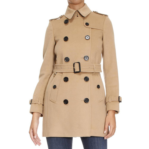 burberry/博柏利 女士大衣 80% 羊毛 20% 山羊毛 双排扣 经典 棕色