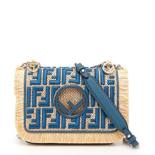 【18春夏】 fendi/芬迪 女士 牛皮 聚丙烯 手提包 logo 刺绣 蓝色