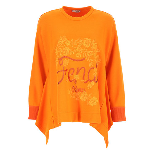 【18春夏】 fendi/芬迪 女士长袖t恤 棉 logo装饰 刺绣 橙色 2842