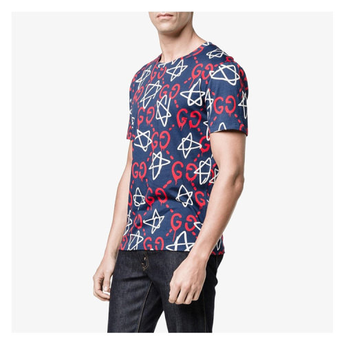 gucci(古驰) 蓝色男士短袖印花t恤 l