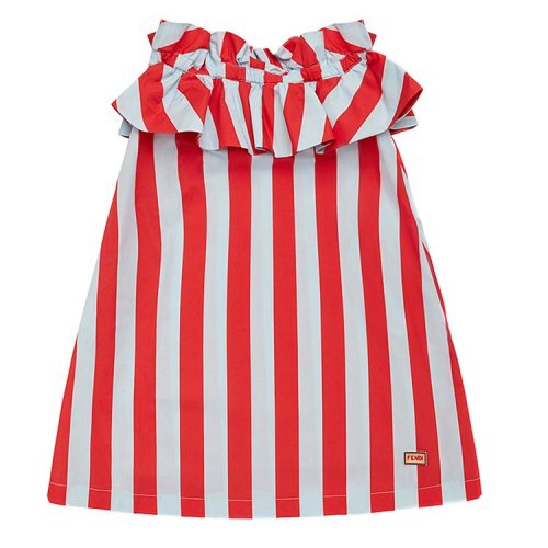 【可用券】【18春夏】 fendi/芬迪 女童裙装 连衣裙 时尚 红色条纹色