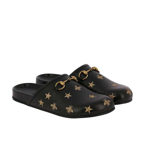 【18春夏】 gucci/古驰 皮革 logo 星星 黑色 男士凉拖 10519